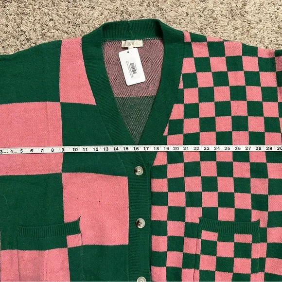 Pink and Green Checkered Cardigan - Picture 2 of 5